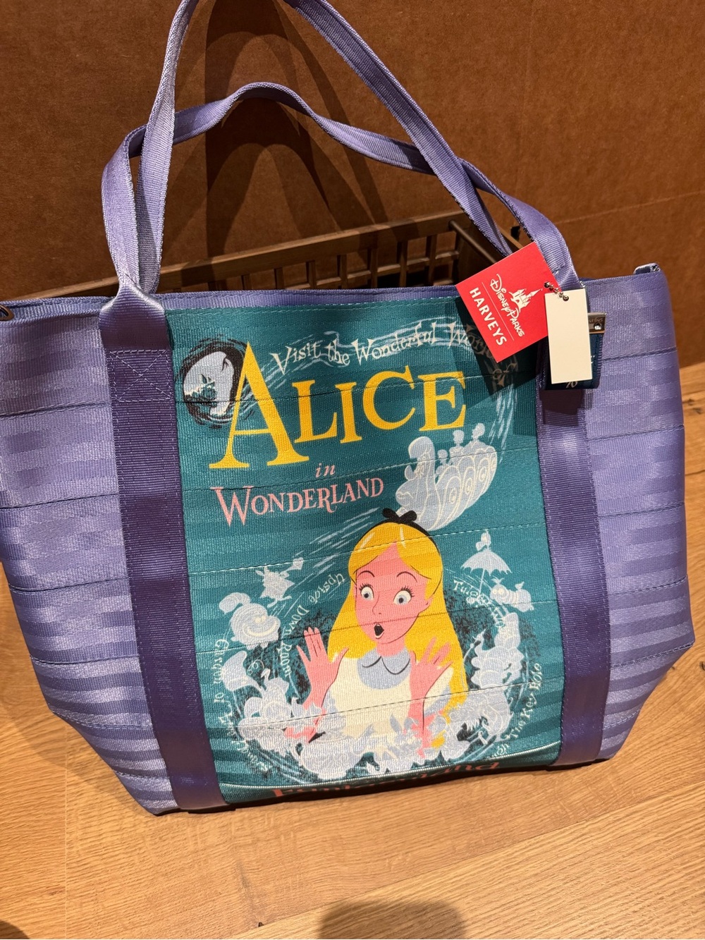 Harveys Disney Parks Alice in Wonderland Purple and Teal Tote